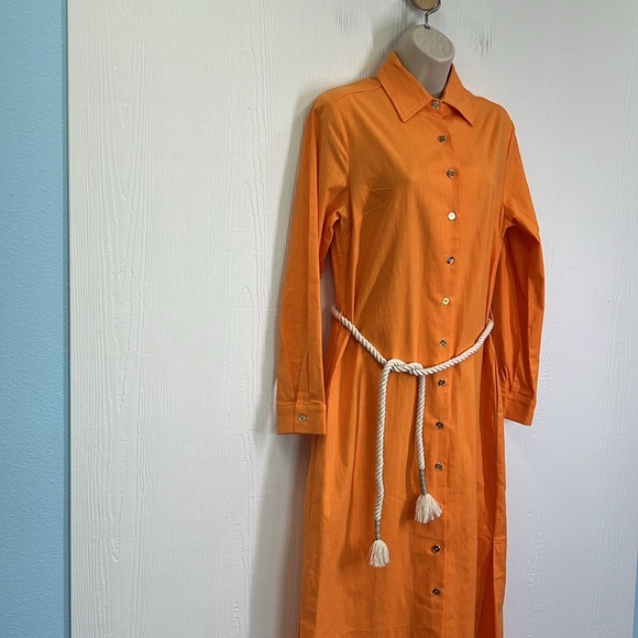 CK Bradley - NWT Orange Button Down Long Sleeve Rope Belt Slit Maxi Dress Large - Picture 3 of 14